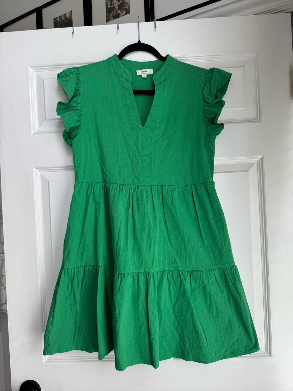 entro Bright Green Tiered V-Neck Mini Dress